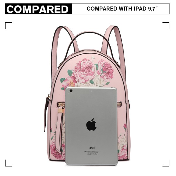 LG1866F-MISS LULU STYLISH LADIES RUCKSACK LEATHER PRINTED BACKPACK PINK